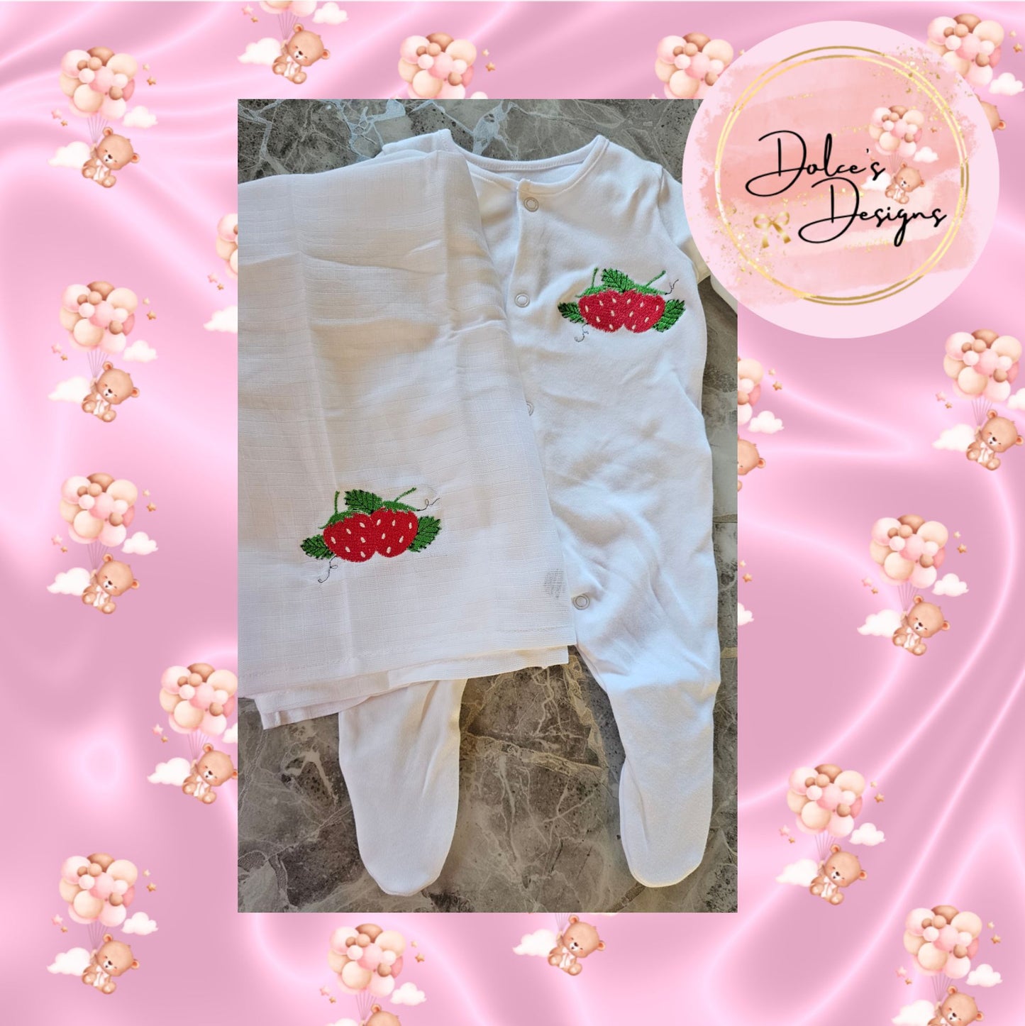 Strawberry Babygrow & Muslin Set