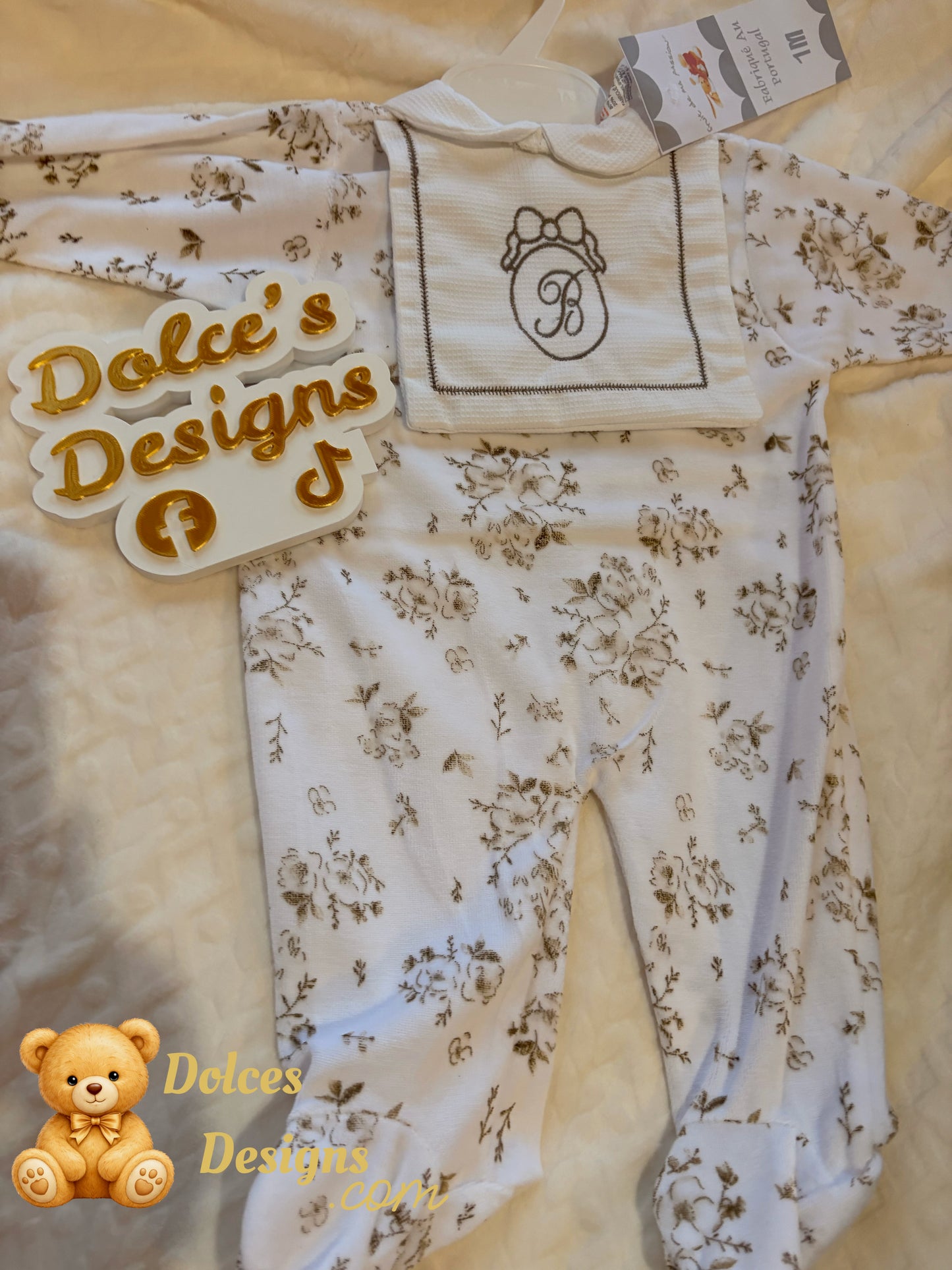 Beige Floral Babygrow