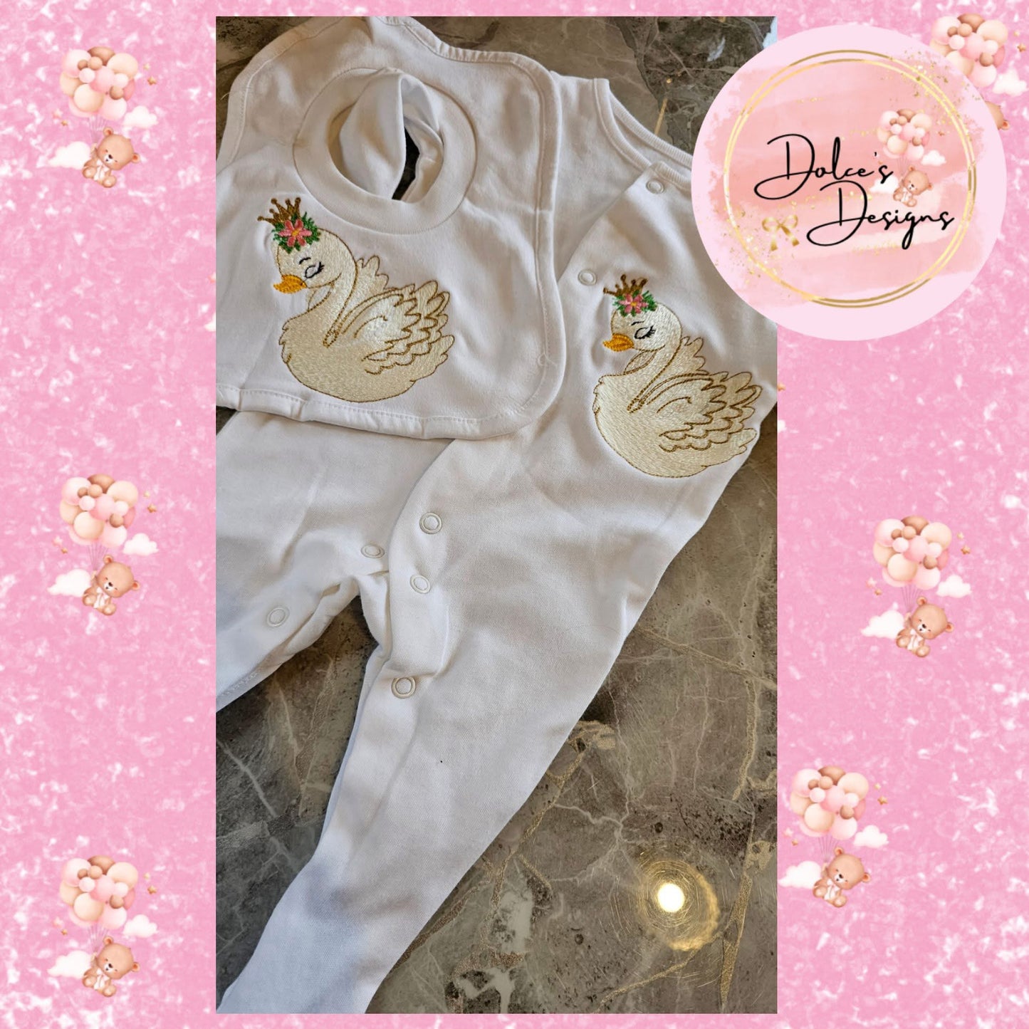 Swan Babygrow & Bib Set
