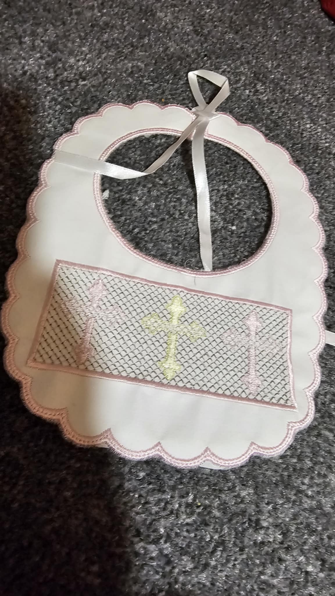 Pink Handmade Bib Smocked effect Cross IN STOCK/READY TO POST