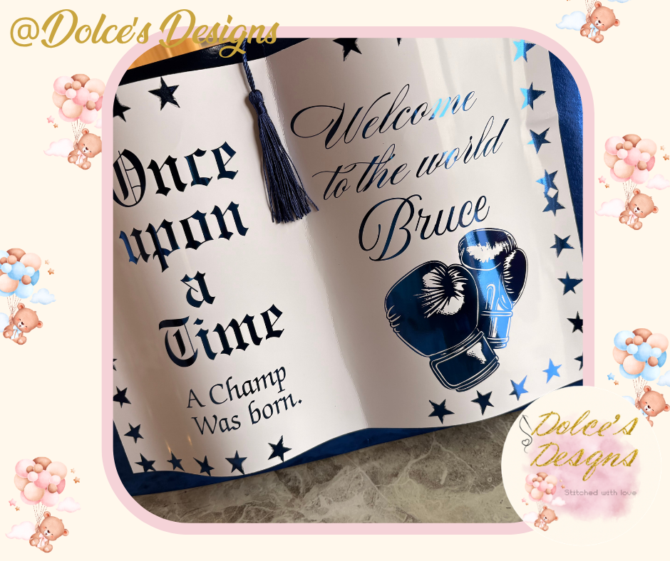 Personalised Boxing Birth Announcement Photo Prop Book | Blue Foil Finish | Welcome to the World Keepsake | Custom Baby Name UK