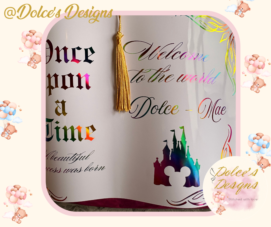 Princess Castle Birth Announcement Photo Prop Book | Personalised Baby Name | Foil Finish Keepsake | Newborn Announcement UK