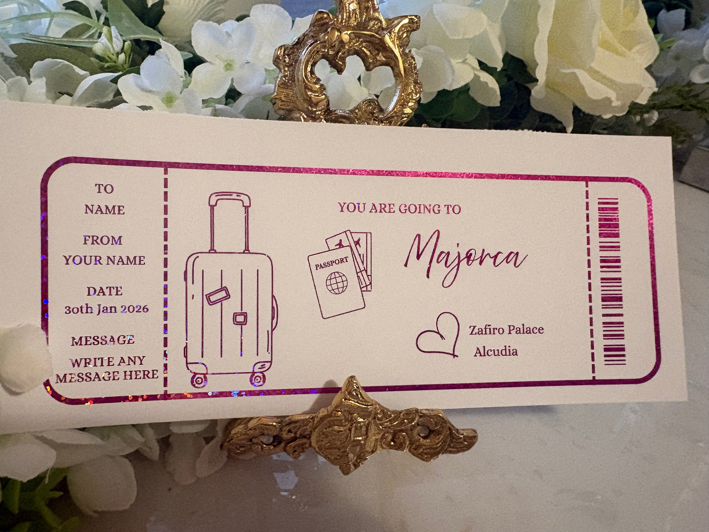 Travel Holiday Foil Ticket , Suitcase Design.