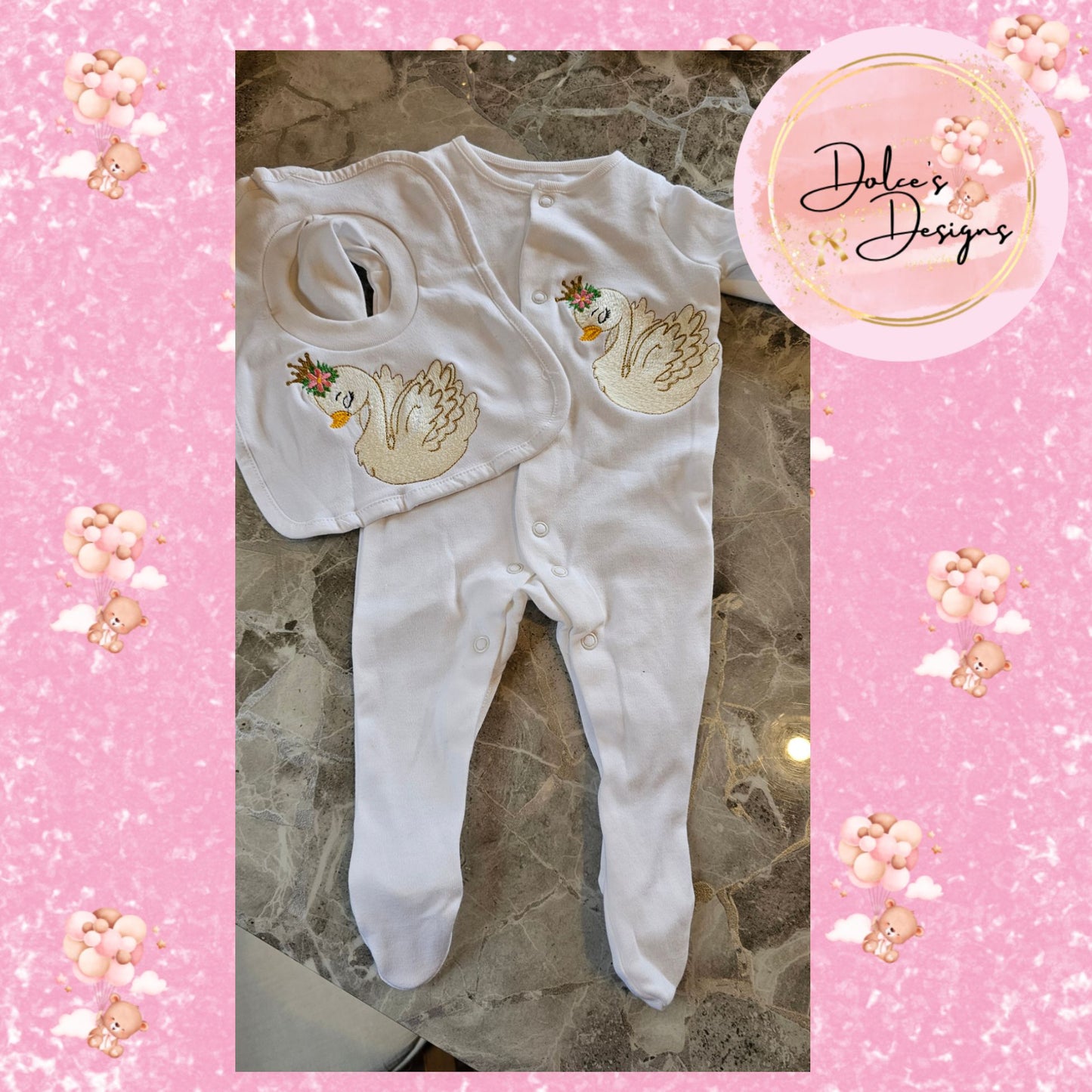 Swan Babygrow & Bib Set IN STOCK/READY TO POST