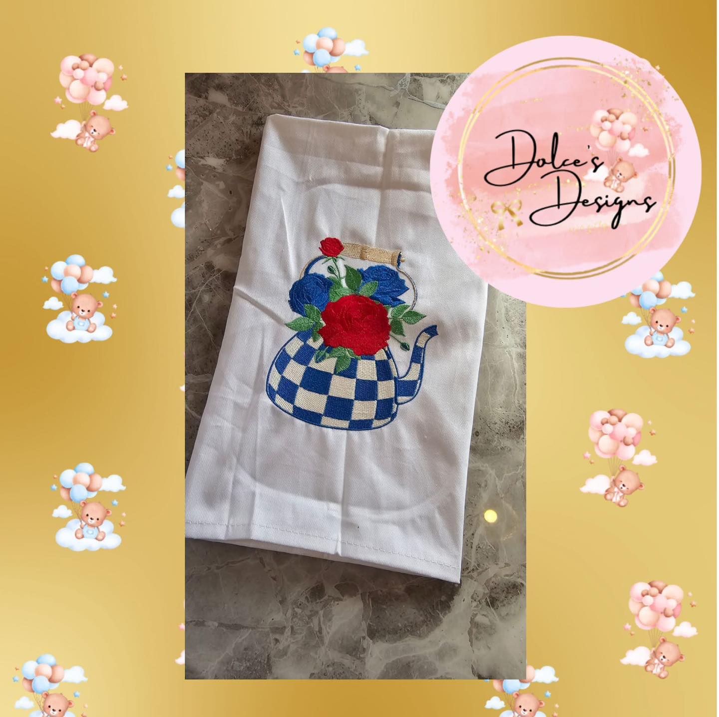 Blue Mckenzie Childs Check Tea Towel IN STOCK/READY TO POST