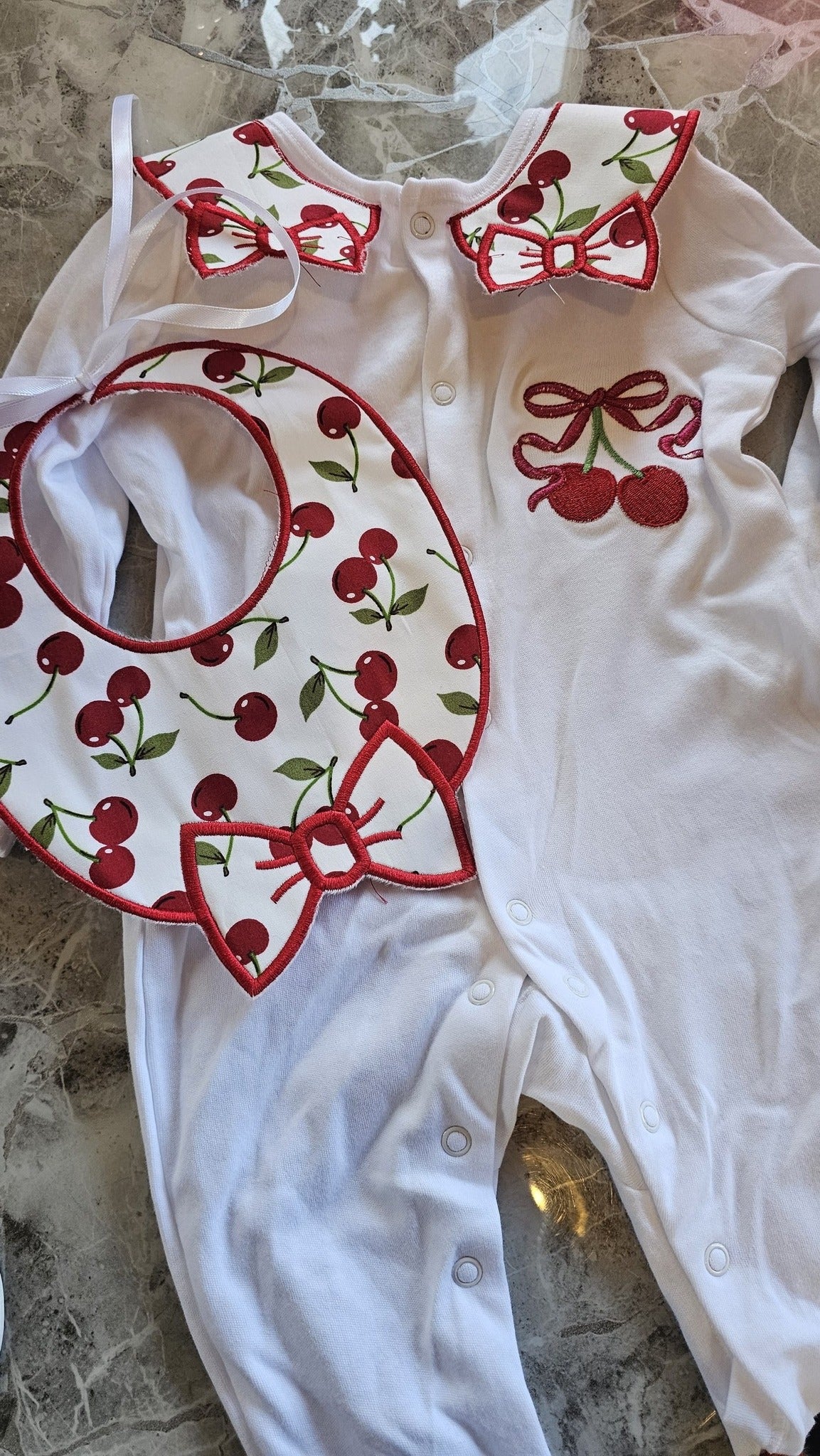Cherry Babygrow with Collars IN STOCK/ READY TO POST
