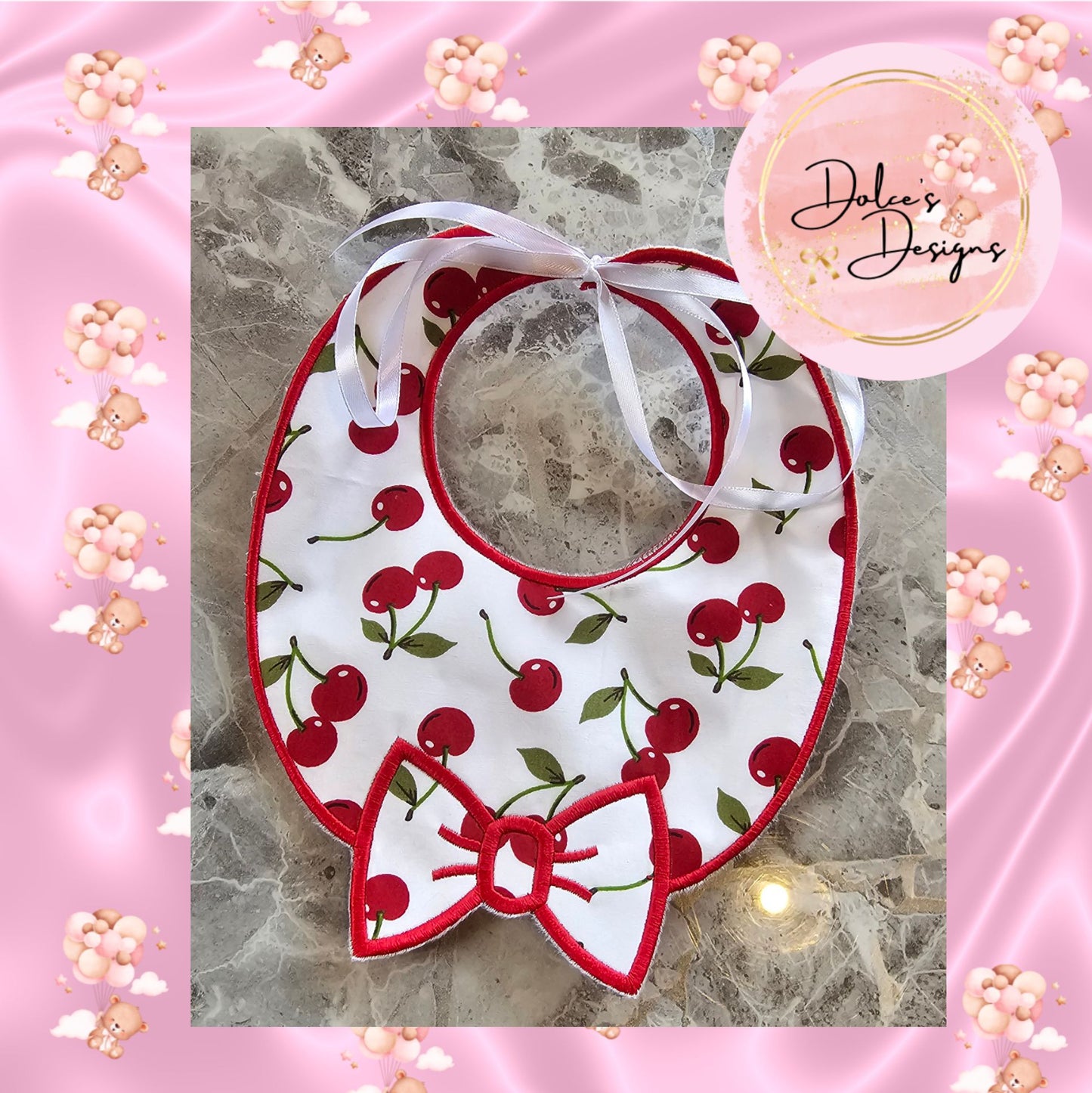 Cherry Bow Babygrow & Bib Set