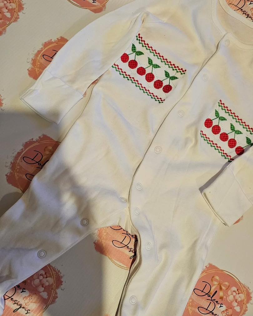 Cherry Smocked Babygrow