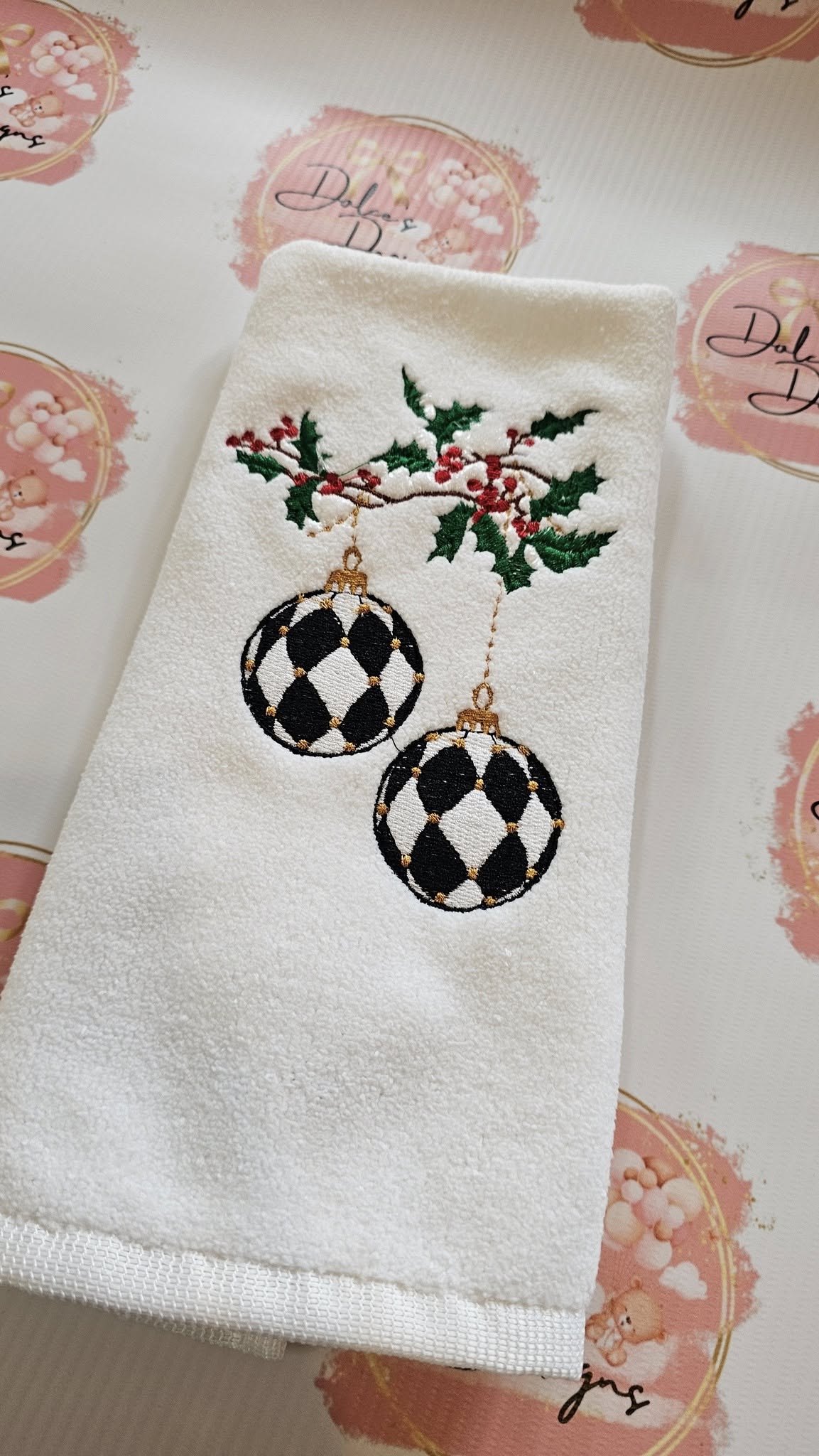 Christmas Twin Baubles Mckenzie Check Tea Towel IN STOCK/ READY TO POST