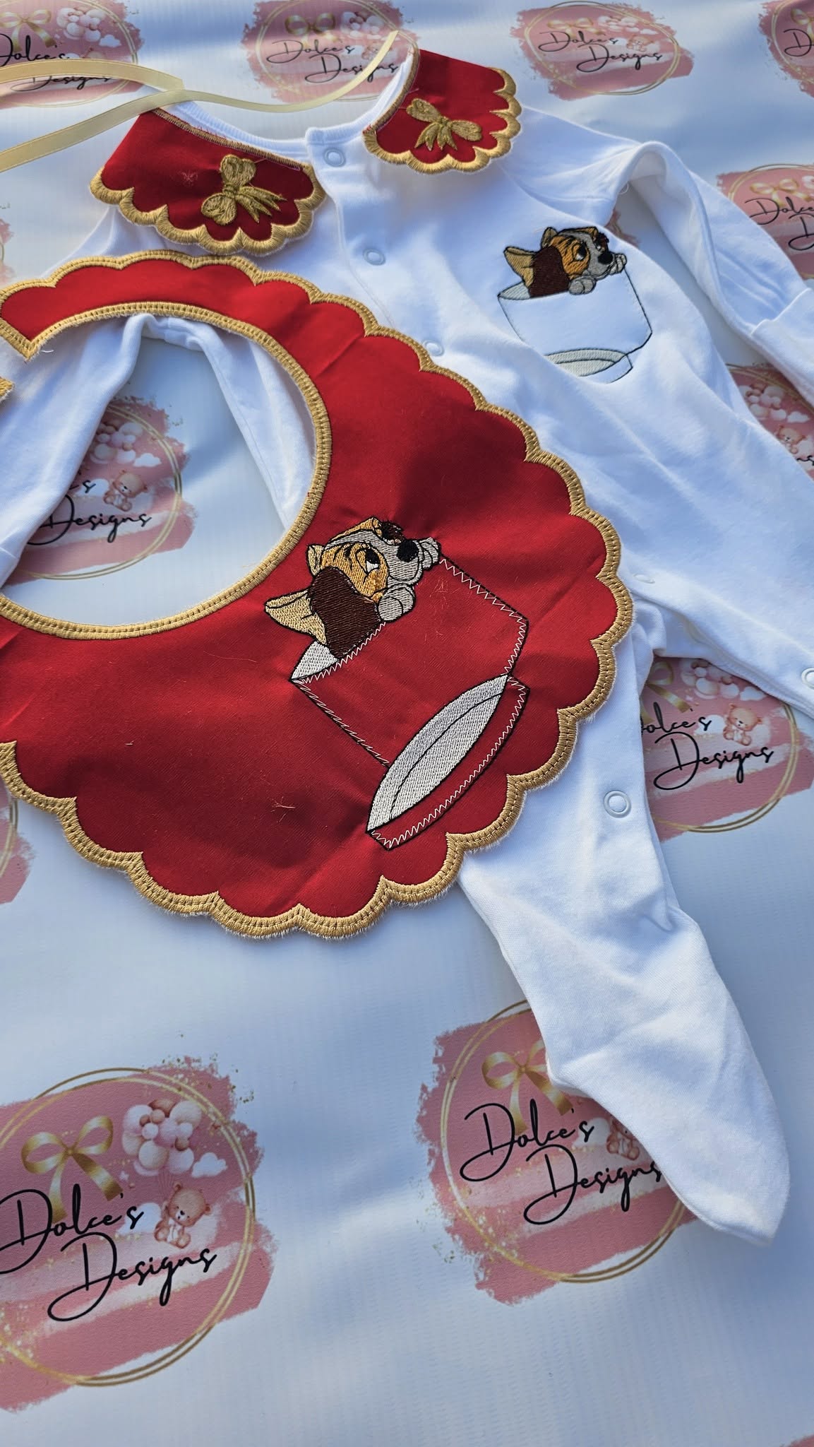 Red Lady Bow Set Babygrow & Bib IN STOCK/READY TO POST