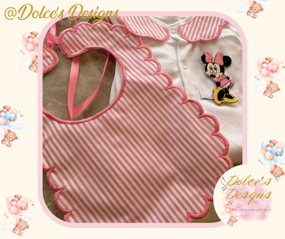 Minnie Mouse 2 Piece Baby Set β Scallop Bib & Embroidered Babygrow π