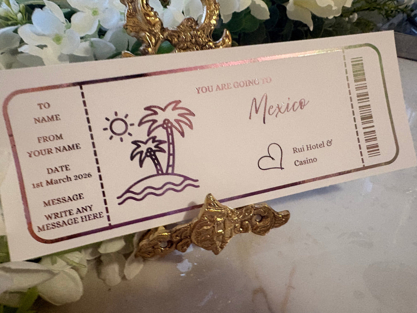 Personalised Holiday Foil Ticket – Palm Tree Design 🌴✈️