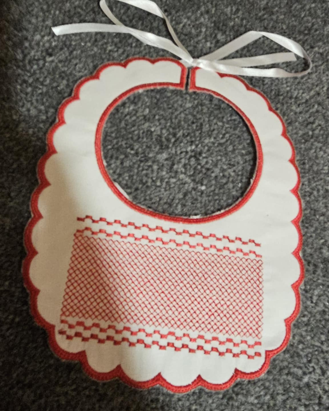 Red Smocked Handmade Bib IN STOCK/READY TO POST