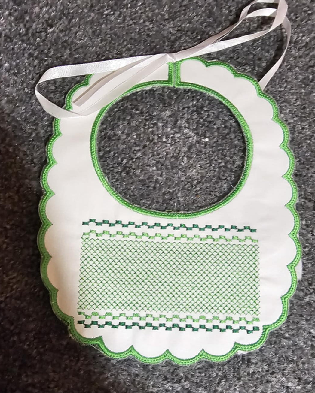 Green Smocked Handmade Bib IN STOCK/READY TO POST
