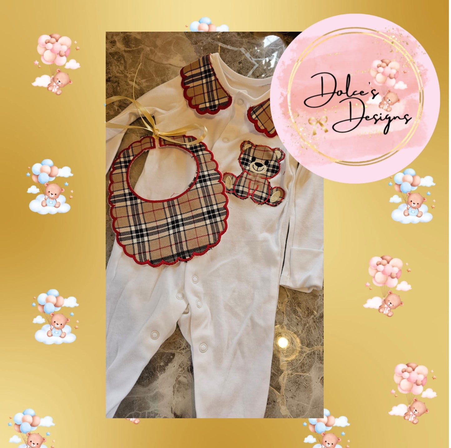 Burberry Style Babygrow & Bib Set