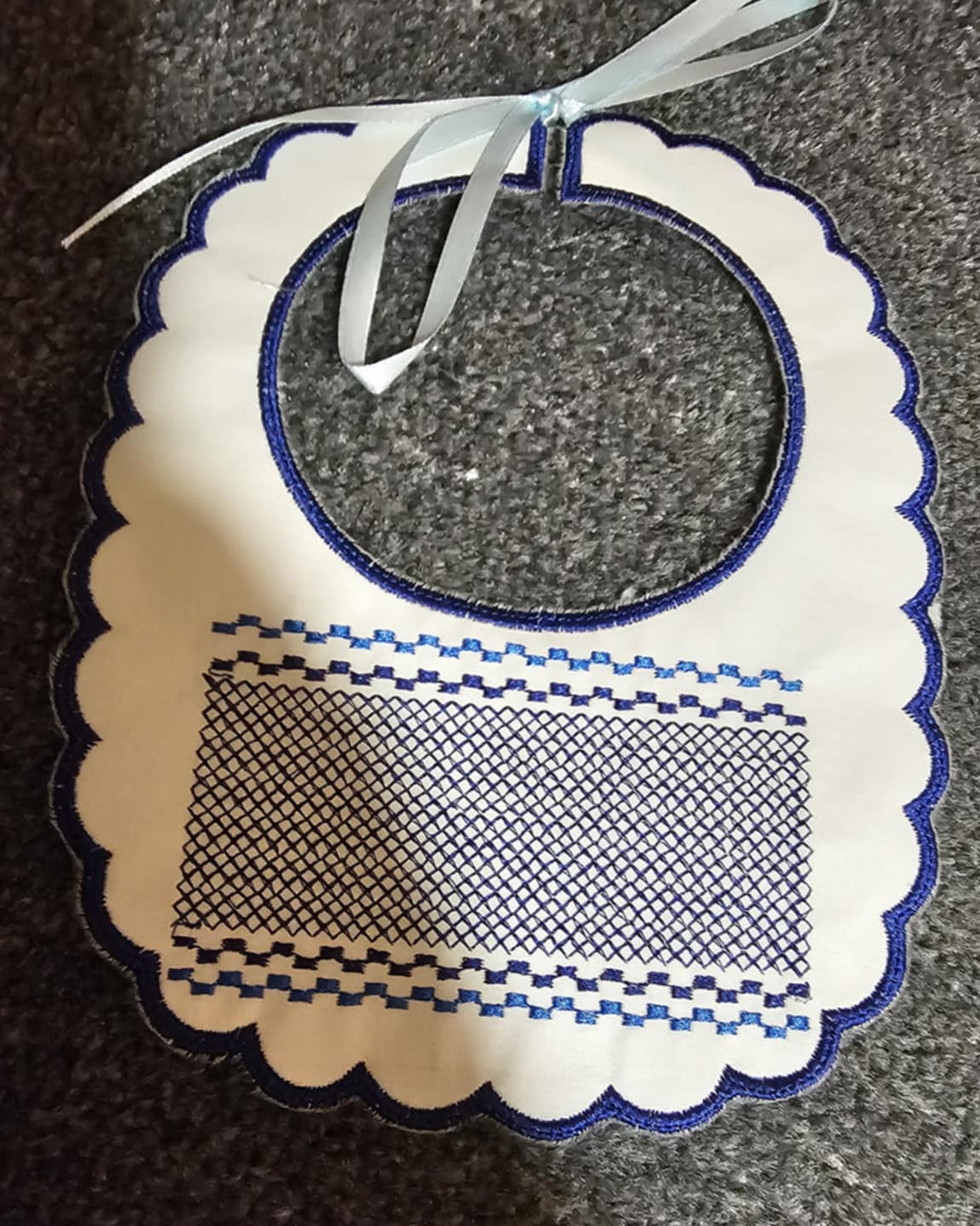 Navy Blue Smocked Handmade Bib IN STOCK/READY TO POST