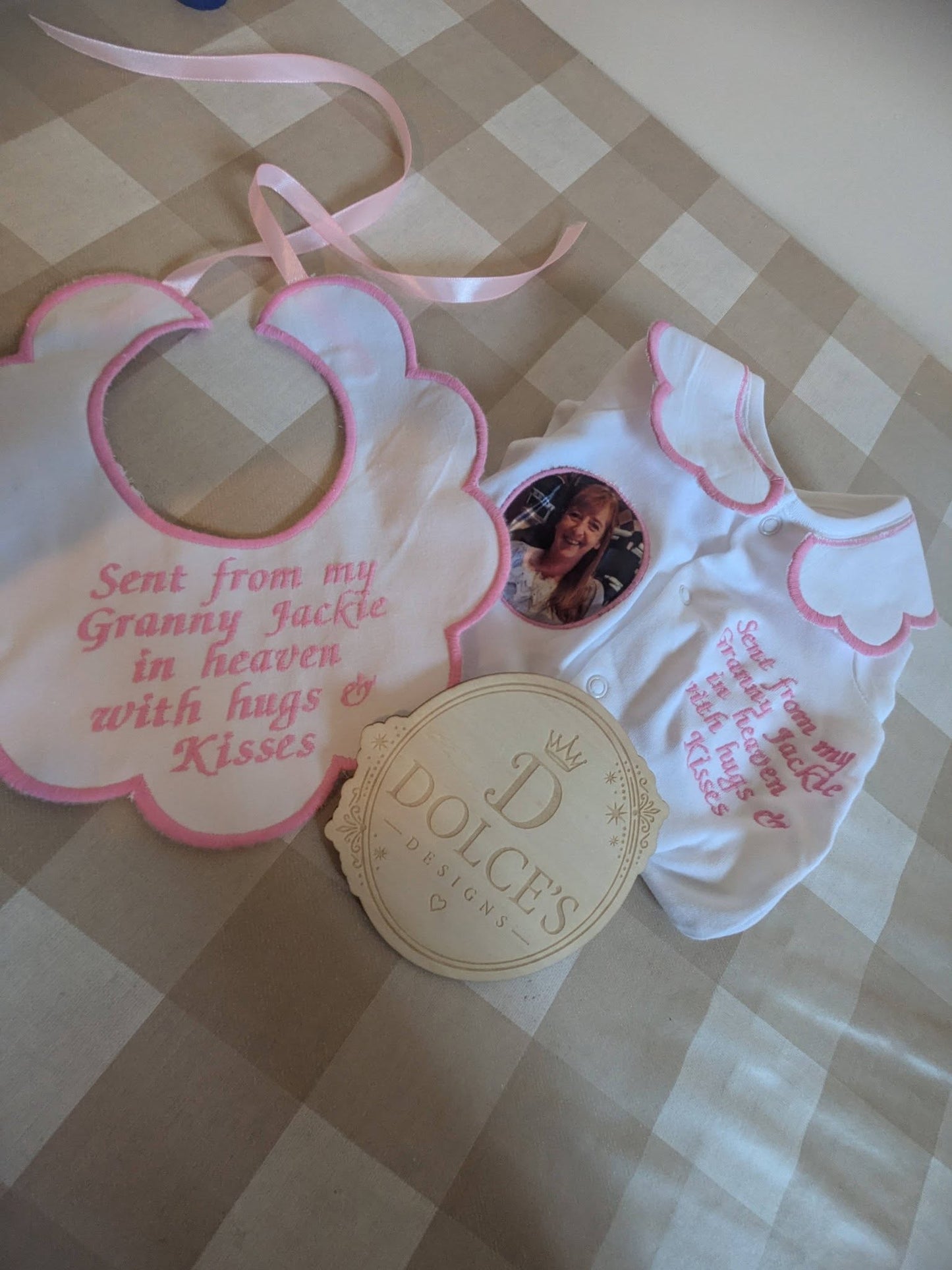 Sent From Heaven Personalised Baby Grow & Bib Set | Memorial Baby Outfit | Photo Baby Grow | Personalised Baby Gift