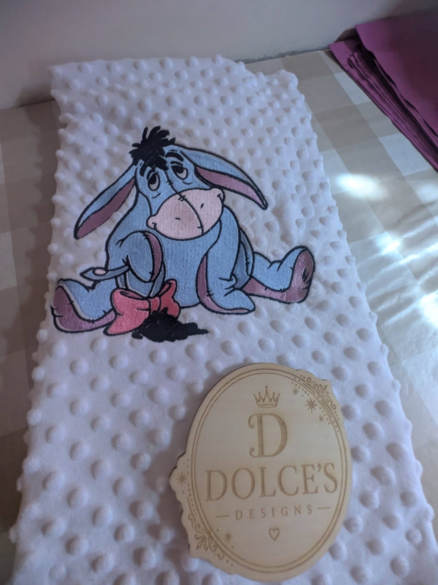 Luxury Embroidered Donkey Baby Blanket | Soft White Minky Pram Blanket | Personalised Baby Blanket | New Baby Gift