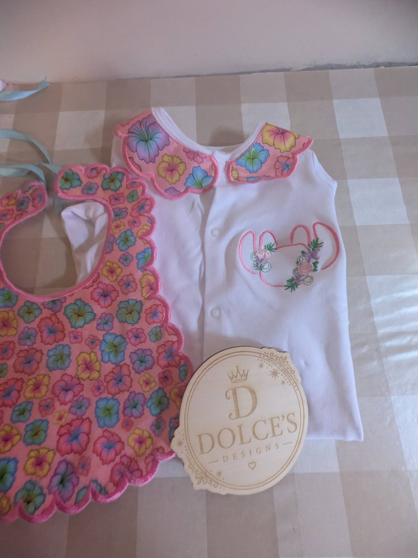 Luxury Tropical Angel Baby Gift Set | Embroidered Peter Pan Collar Babygrow & Matching Bib | Boutique Baby Girl Outfit | Personalised