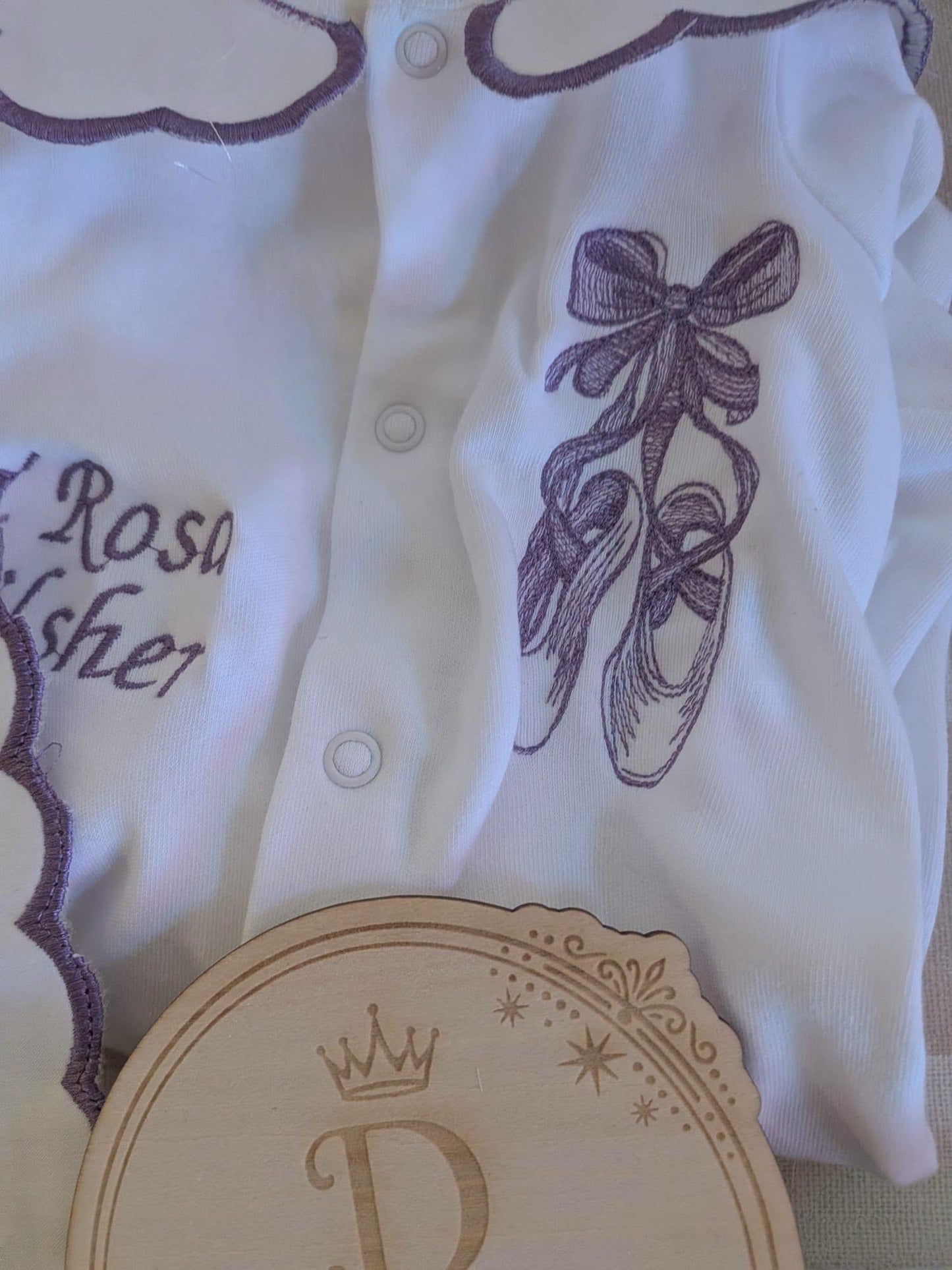 Personalised Ballet Baby 3 Piece Set – Embroidered Babygrow, Bib & Muslin