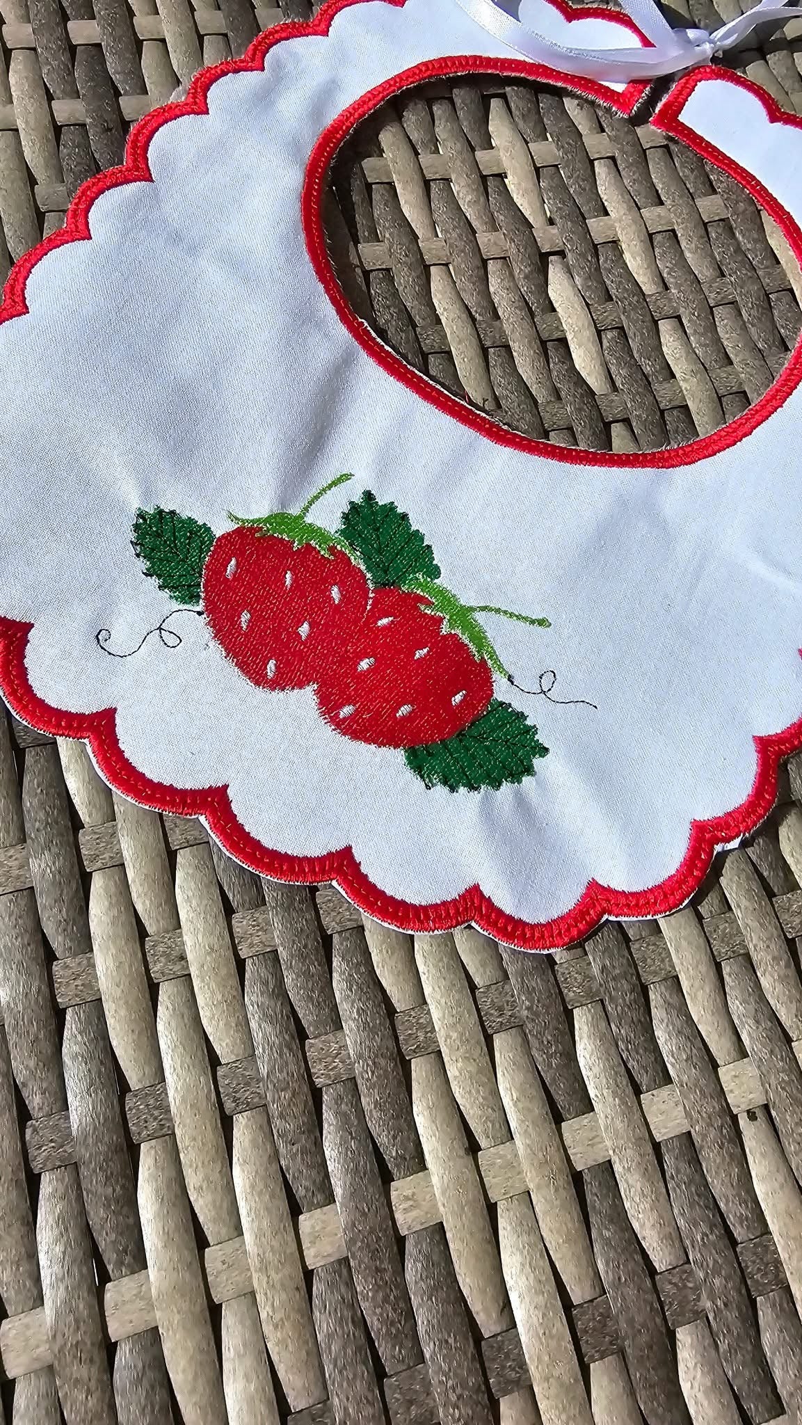 Strawberries Handmade Bib