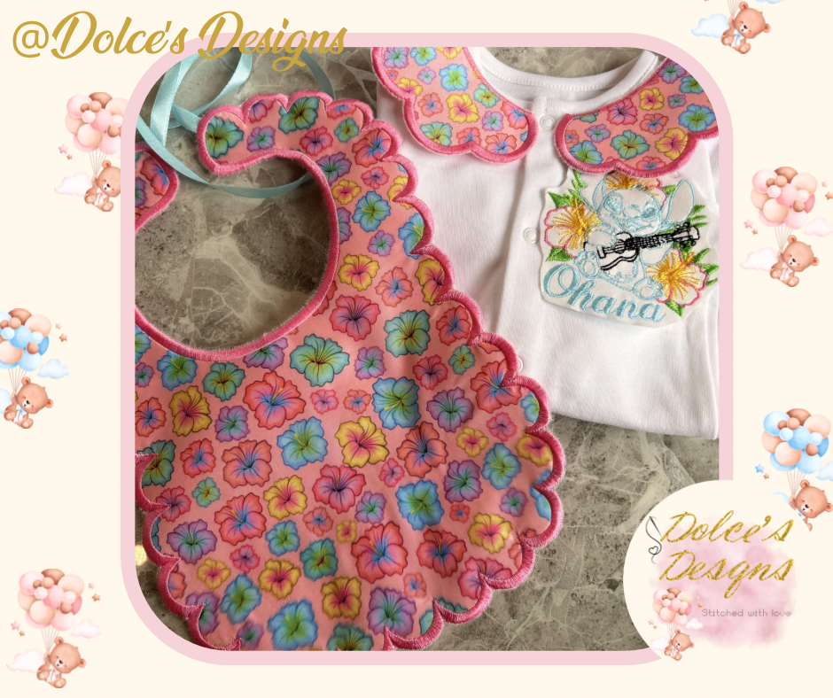 Personalised Tropical Baby Set 2 Piece | Printed Floral Bib & Babygrow with Collar | Custom Name Baby Outfit | Handmade UK