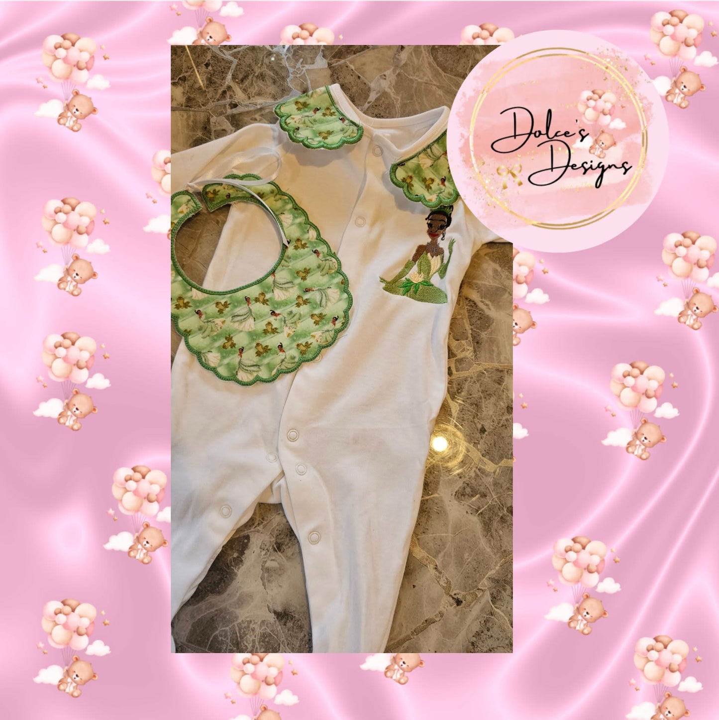 Princess & the Frog Babygrow & Handmade Bib