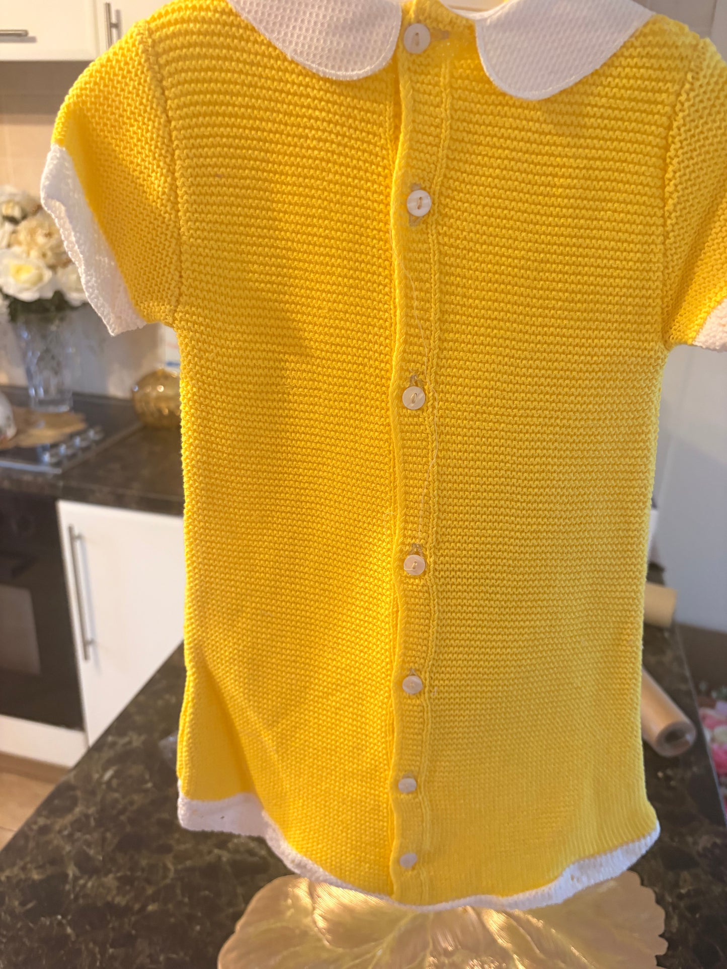 Spanish Knitted Dress & Bonnet Set – Sunshine Yellow