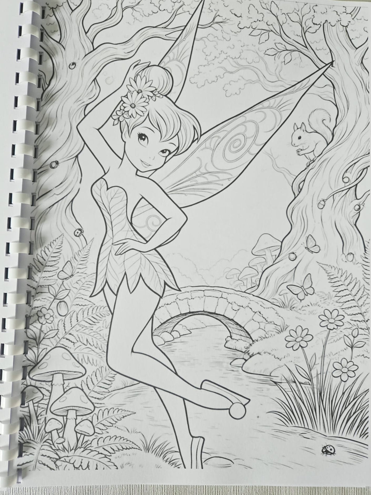 Tinkerbell colouring book woodland bridge page