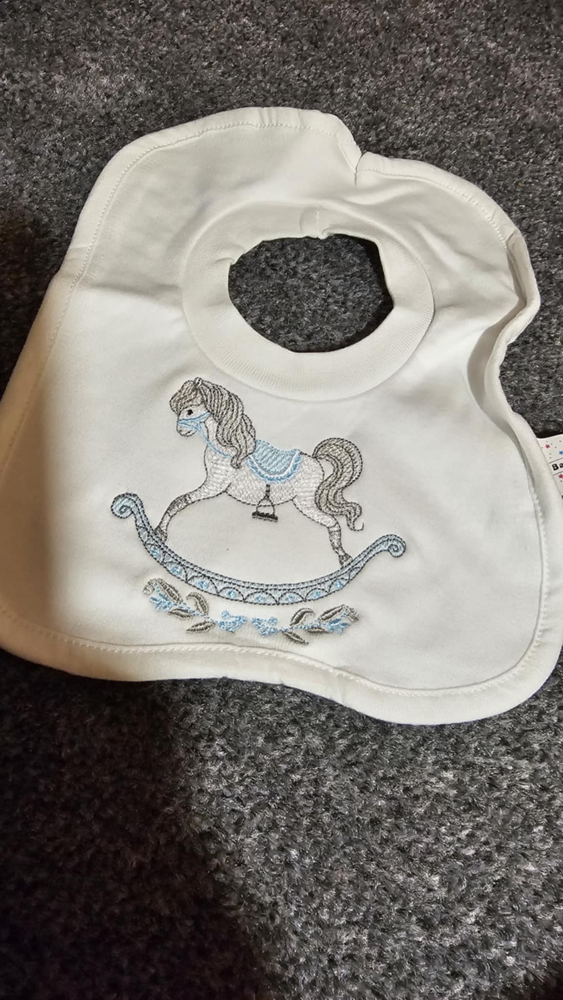 Rocking Horse Blue Pull Over Bib IN STOCK/READY TO POST