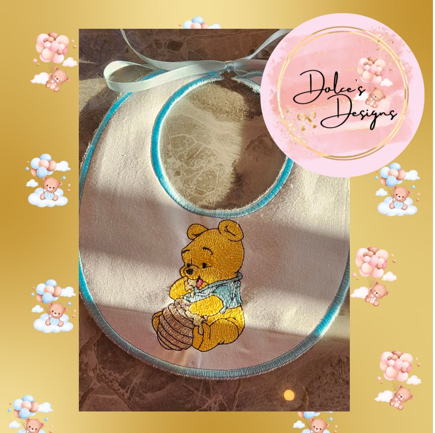Winnie the Pooh Handmade Bib Blue