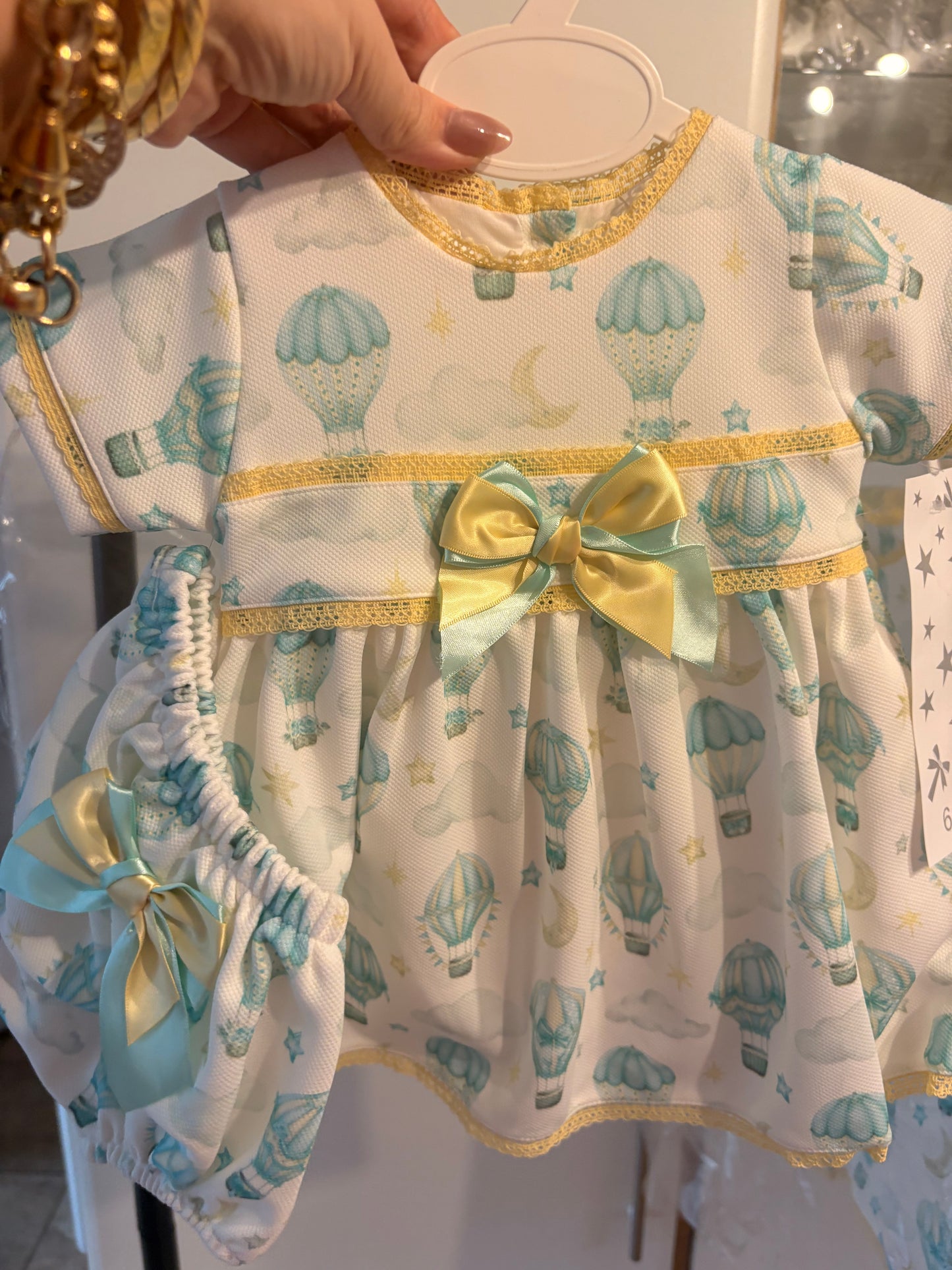 Spanish Boutique Baby Dress Set – Hot Air Balloon Print | Dress & Matching Knickers