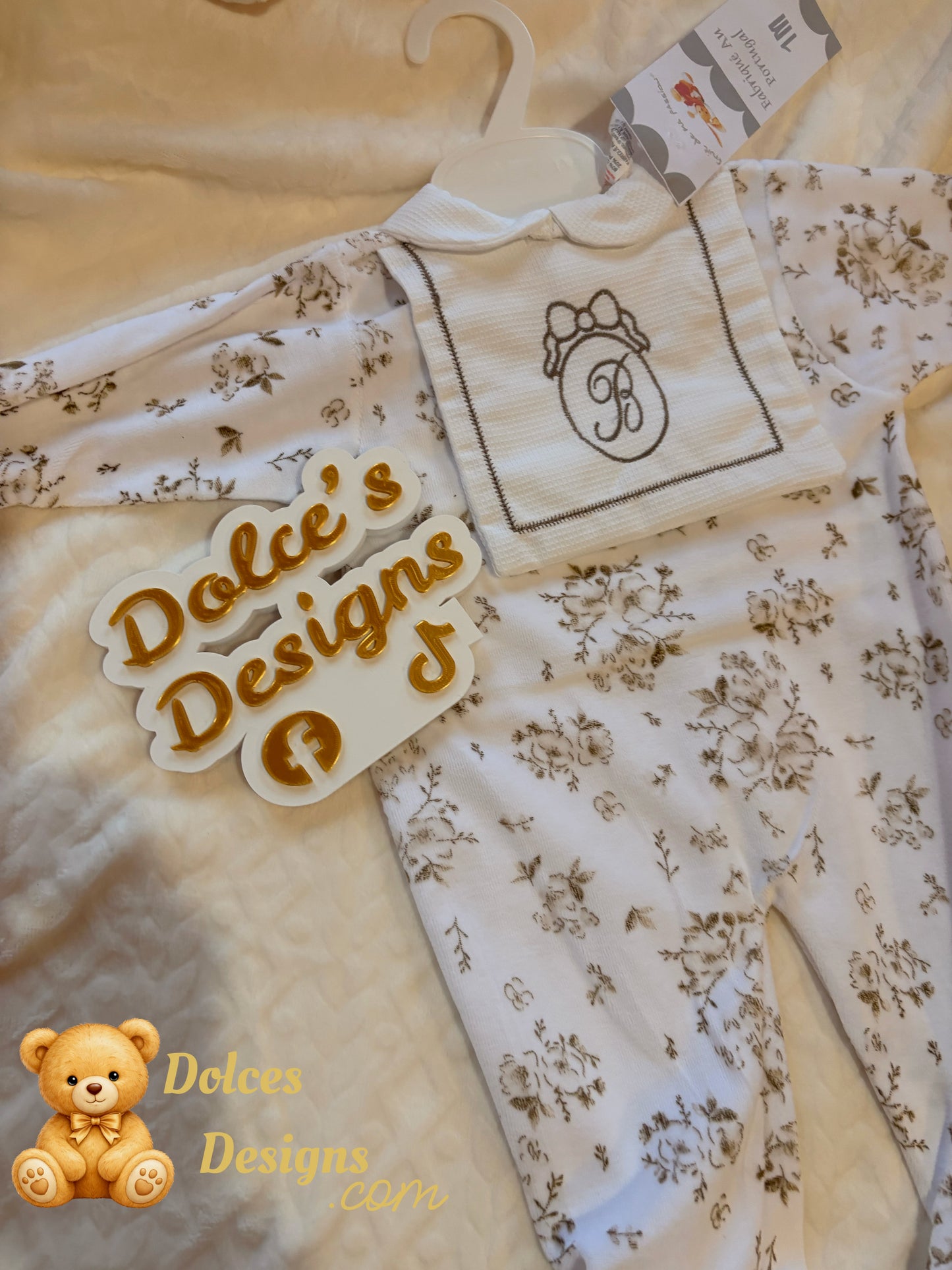 Beige Floral Babygrow