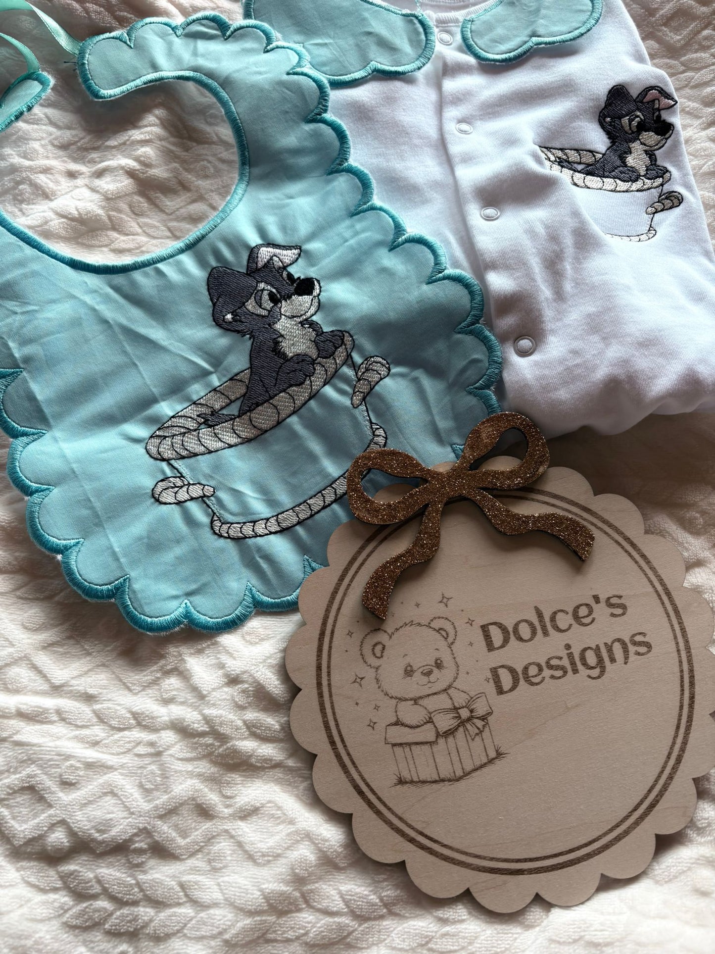 Personalised Tramp Baby Set Embroidered Babygrow & Bib – Baby Blue