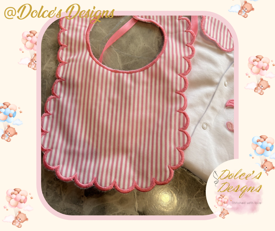 Piglet 2 Piece Baby Set – Scallop Bib & Embroidered Babygrow 🌸