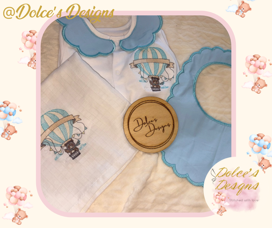 Baby Blue Hot Air Balloon 3pc Set