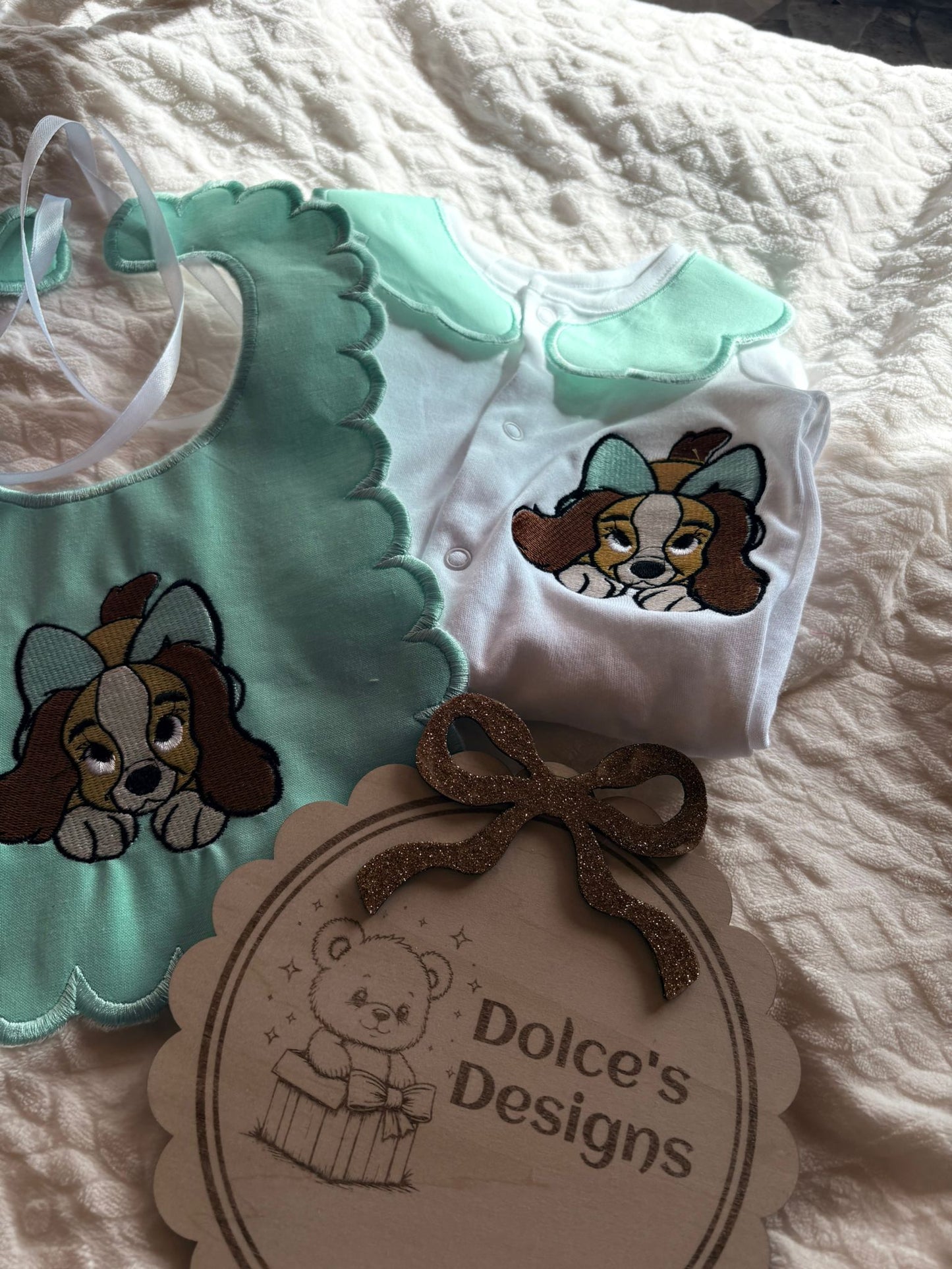 Personalised Lady Baby Set Embroidered Babygrow & Bib – Tiffany Blue