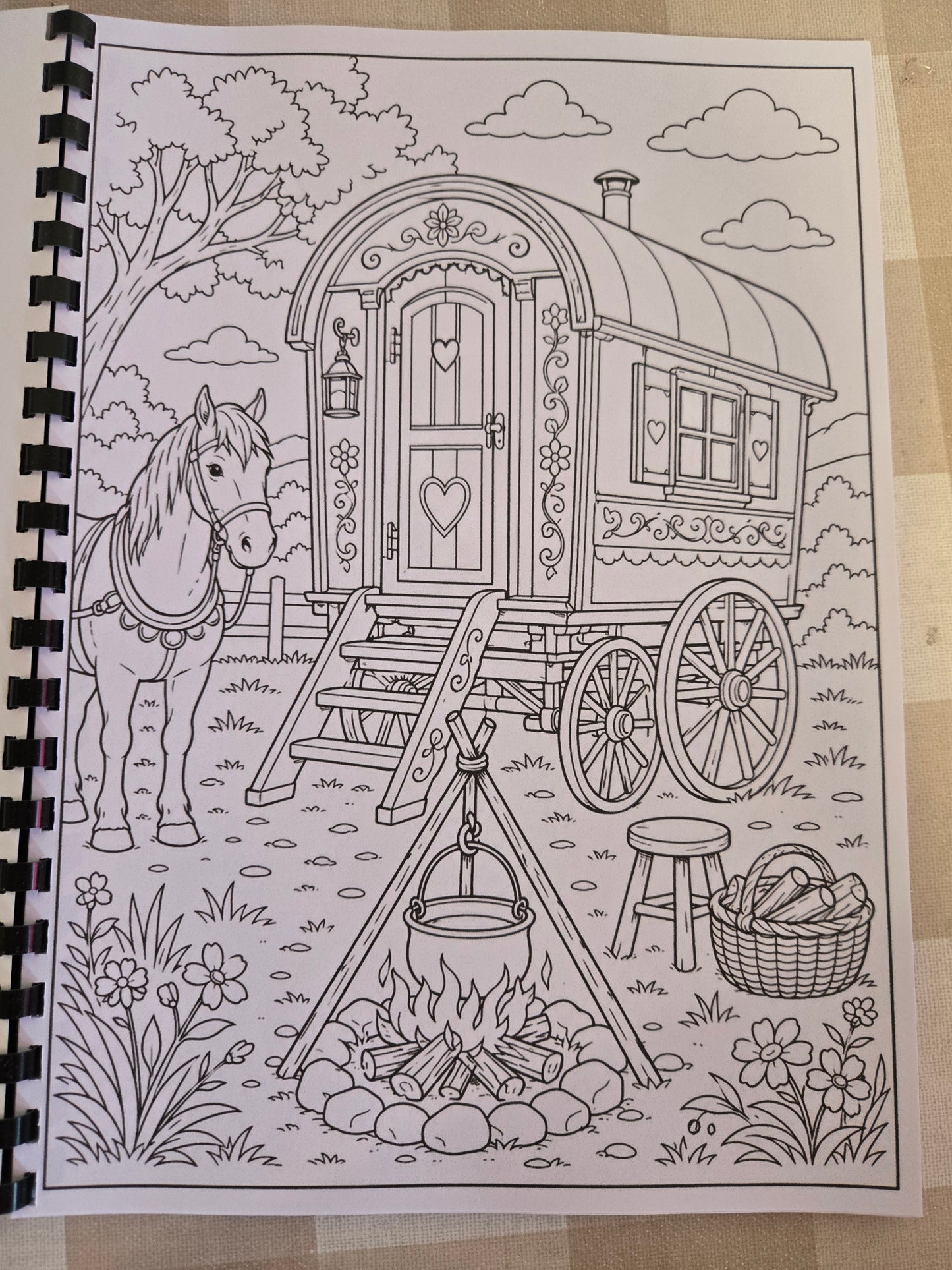 Gypsy Wagons & Horses Colouring Book – A4 Printed Traveller Heritage Colouring Book