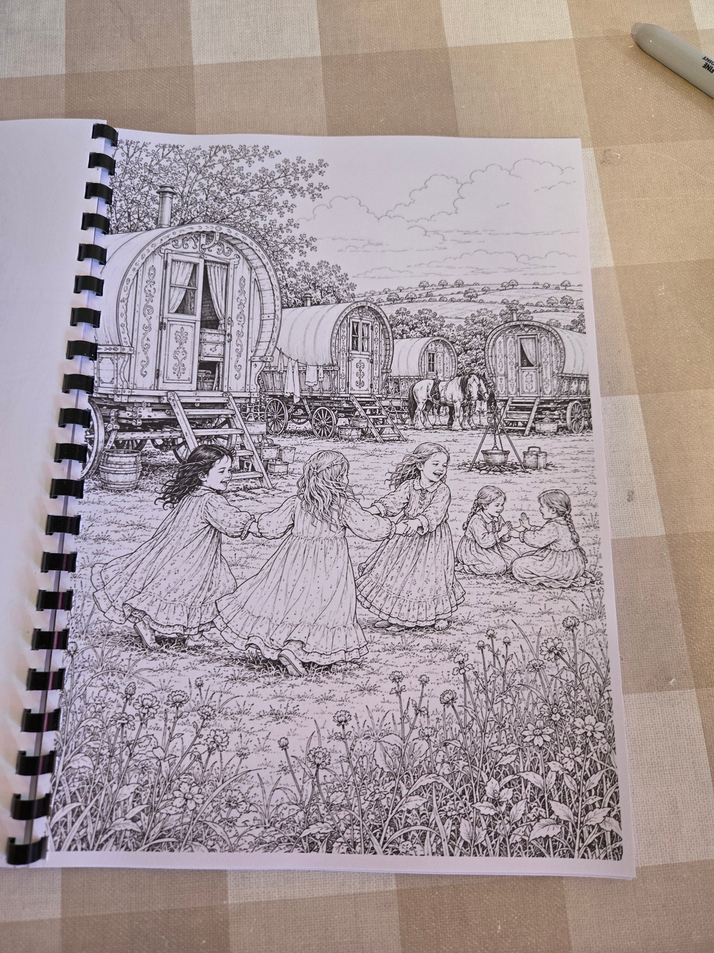 Gypsy Wagons & Horses Colouring Book – A4 Printed Traveller Heritage Colouring Book