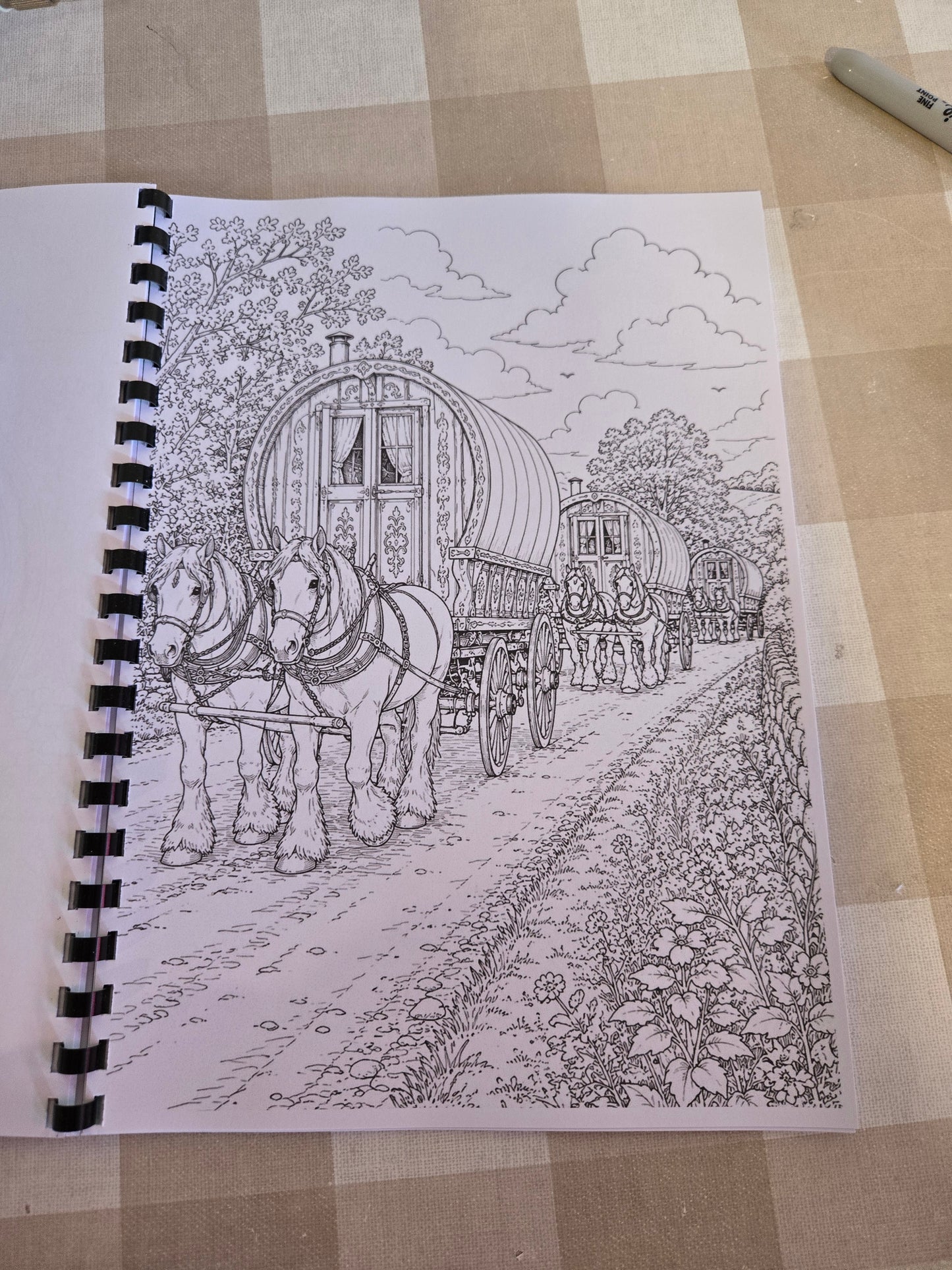 Gypsy Wagons & Horses Colouring Book – A4 Printed Traveller Heritage Colouring Book
