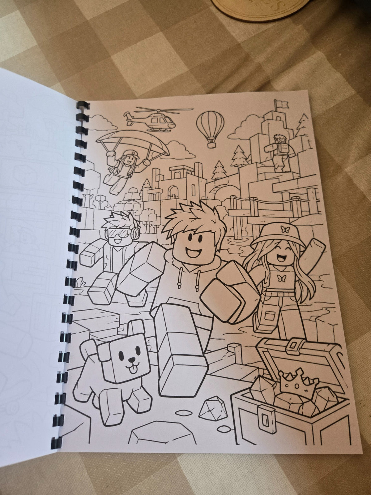 Roblox colouring book inside page adventure scene