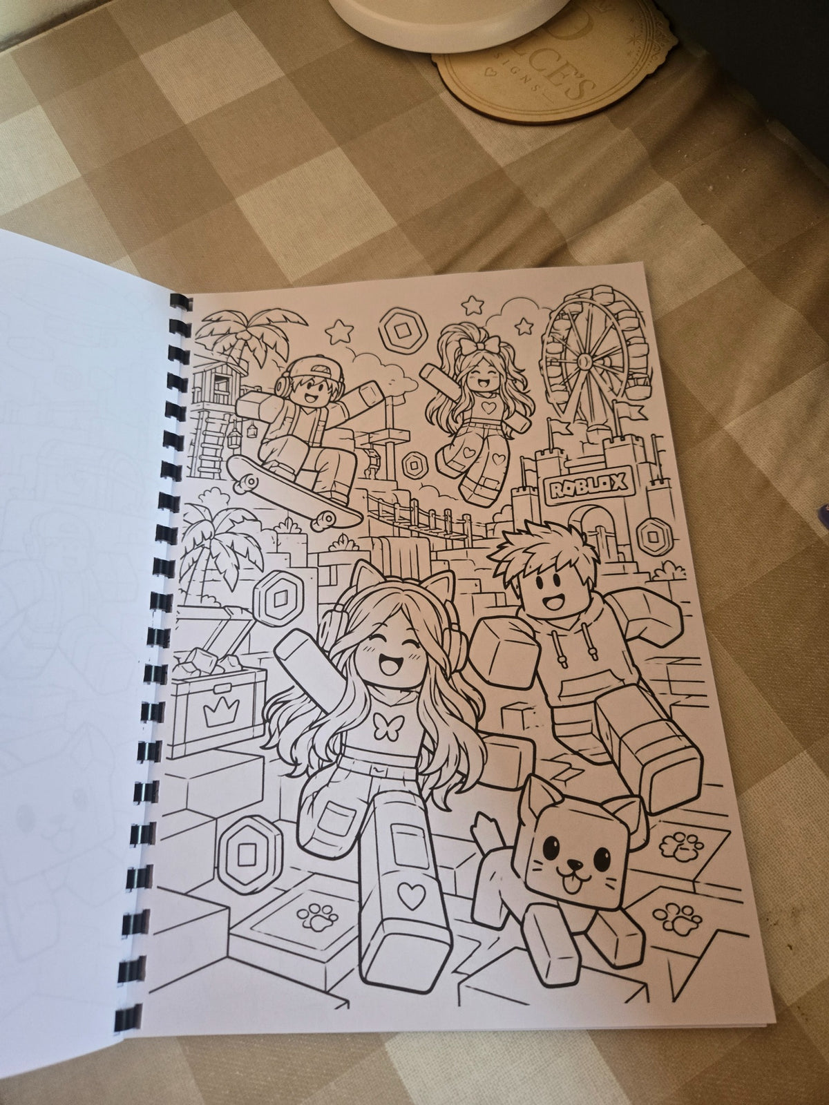 Roblox colouring book inside page theme park scene