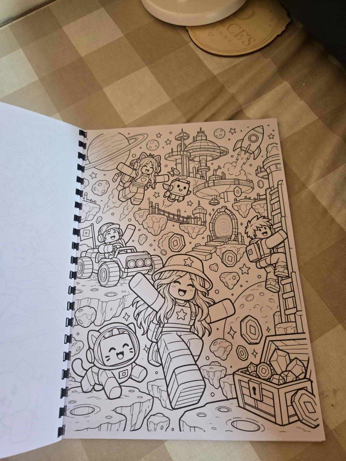 Roblox colouring book inside page space adventure scene