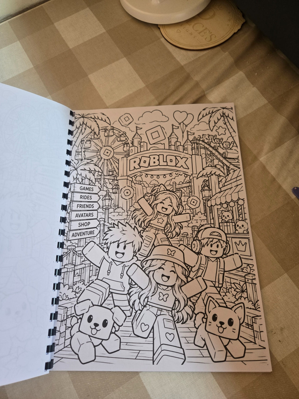 Roblox colouring book inside page amusement park scene