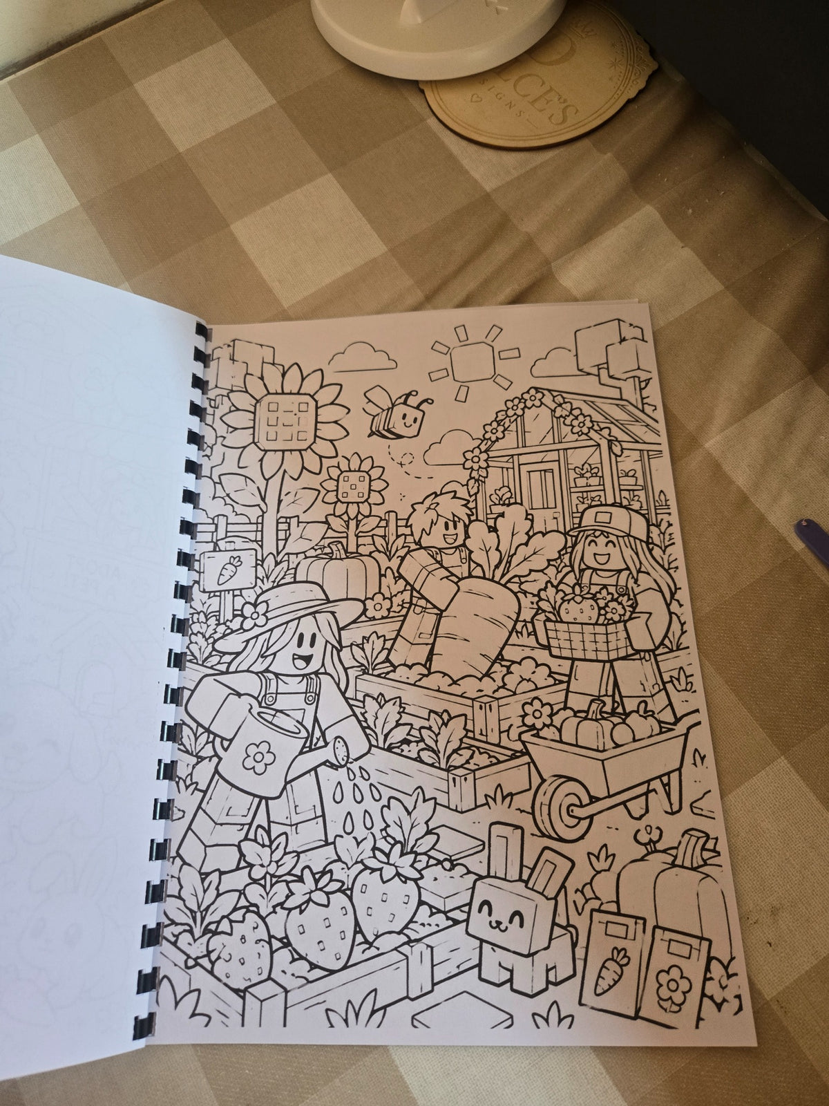 Roblox colouring book inside page gardening scene