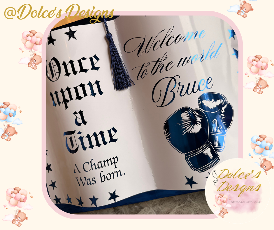Personalised Boxing Birth Announcement Photo Prop Book | Blue Foil Finish | Welcome to the World Keepsake | Custom Baby Name UK