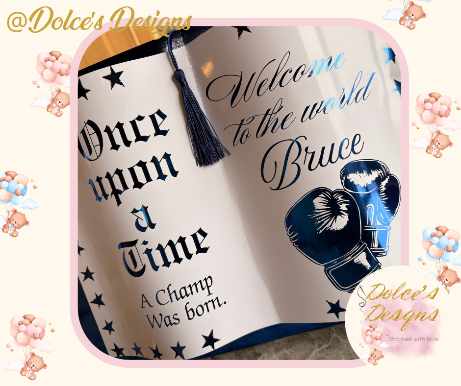 Personalised Boxing Birth Announcement Photo Prop Book | Blue Foil Finish | Welcome to the World Keepsake | Custom Baby Name UK
