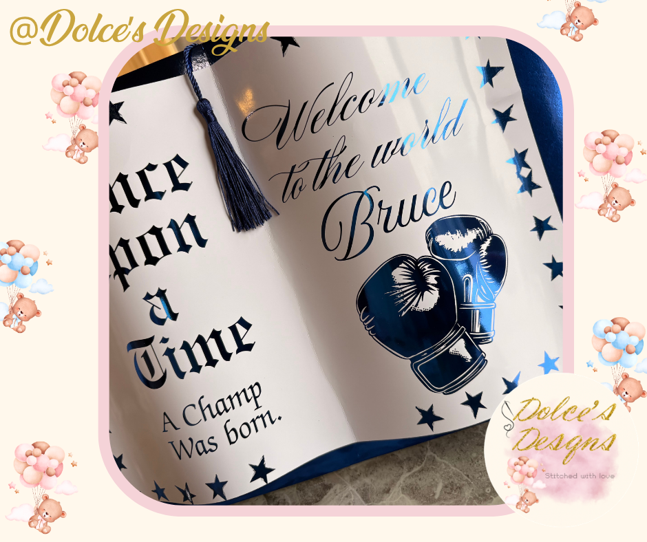 Personalised Boxing Birth Announcement Photo Prop Book | Blue Foil Finish | Welcome to the World Keepsake | Custom Baby Name UK