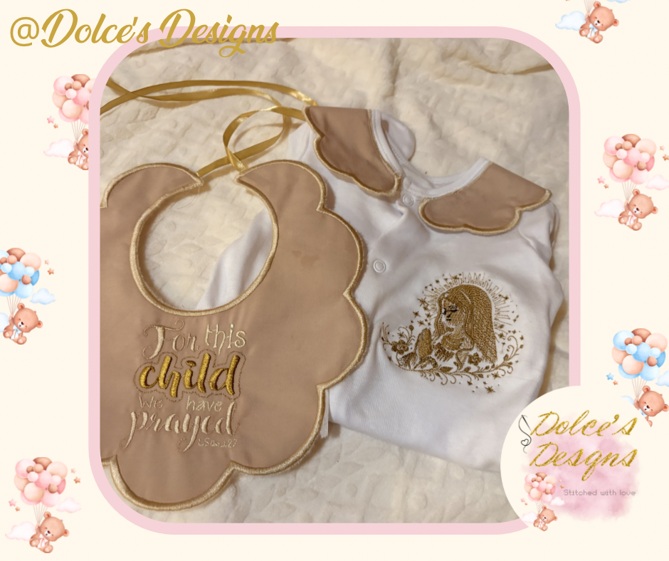 🤍 “For This Child We Have Prayed” 2 Piece Baby Set | Embroidered Babygrow & Bib