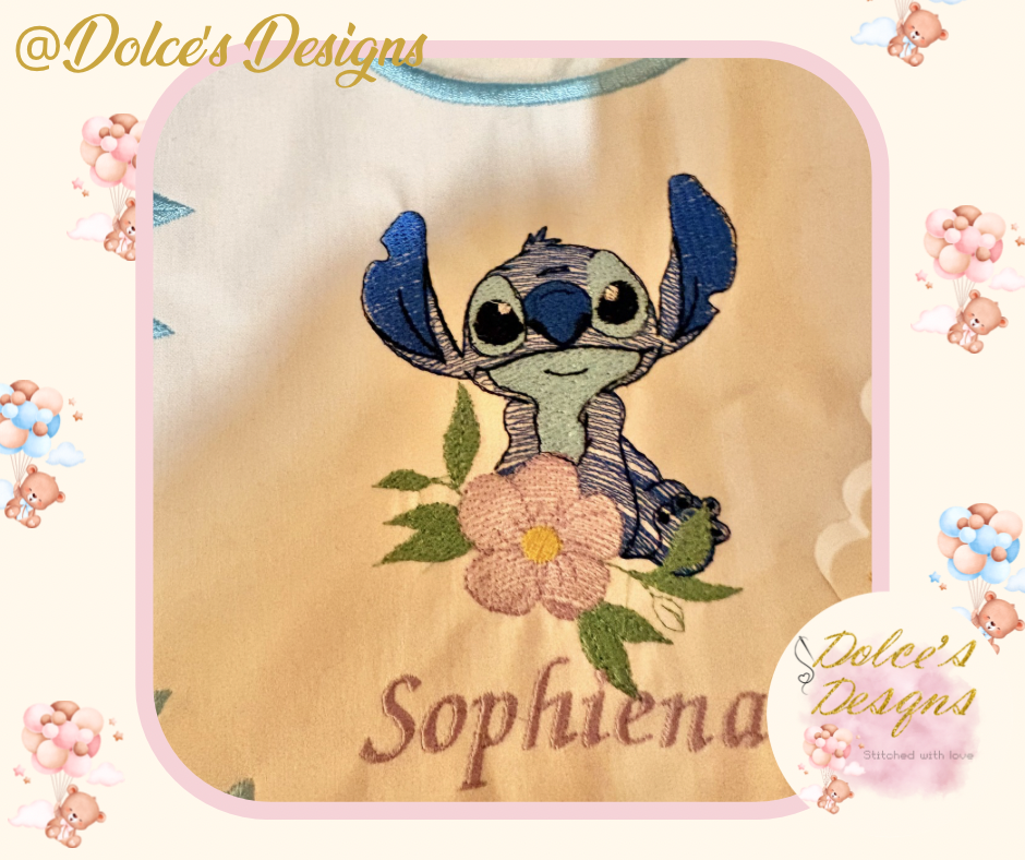 💙 Personalised Stitch 2 Piece Baby Set | Embroidered Babygrow & Bib